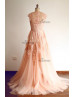 Peach Pink Lace Tulle Classic Wedding Dress